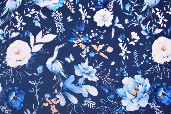 Softshell in blue color with digital print of flowers and birds CS13090A