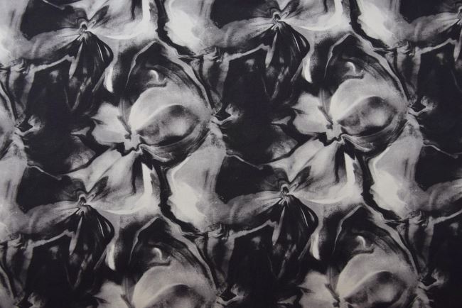 Black cotton knit with digital flower print S1772R-3683