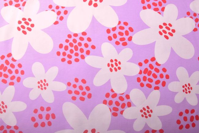 Cotton knitwear in purple with flower print 25723/043