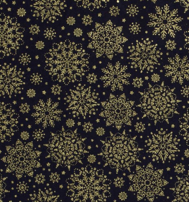 Blue cotton Christmas fabric with golden snowflakes print 20712/008