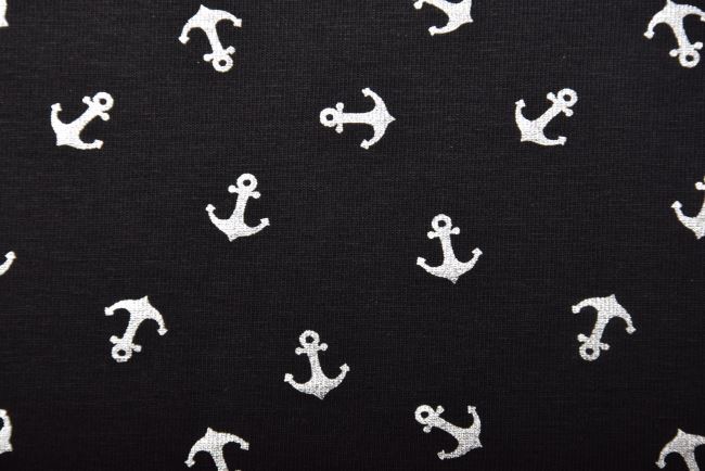 Cotton knit in black color with foil print of anchors 16516/069