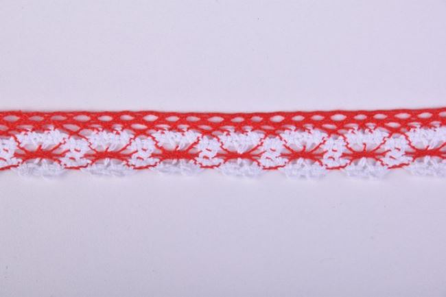 Cotton crochet lace in red-white color 11404