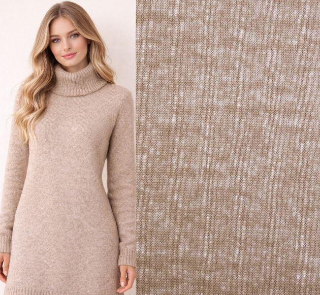 Wool knit fabric in gray-brown color with pile GL077