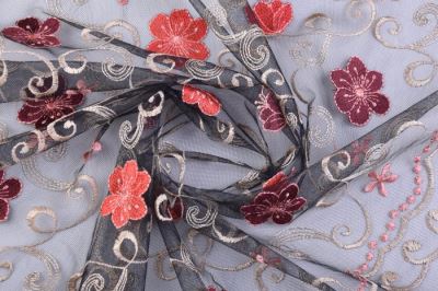 Black tulle with decorative floral embroidery 132.401/0801 (5)