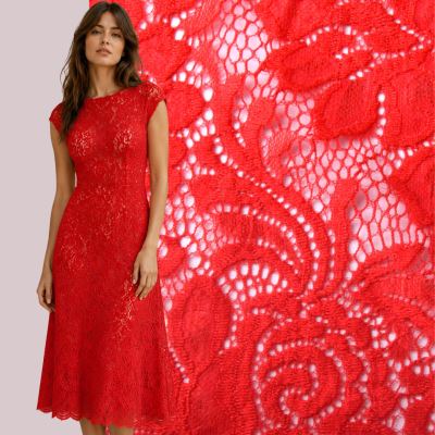 Lace in red with flower motif CCHB-738/2