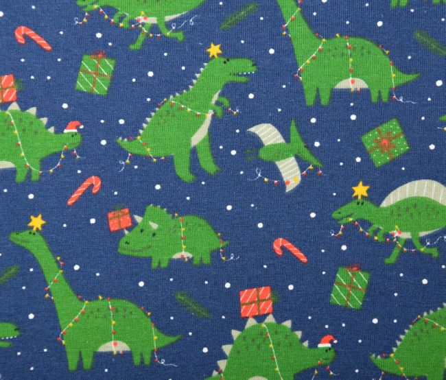 Christmas cotton knit in blue color with dinosaur print 18739/008