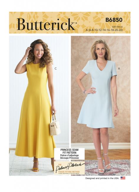 Butterick cut for women's dresses in sizes 32-48 B6850-A