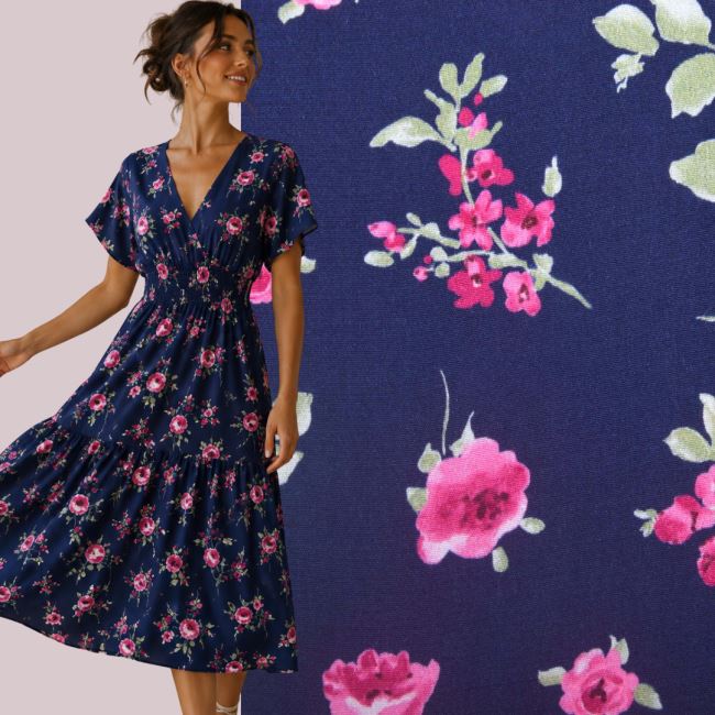 Viscose fabric in blue with flower print MOR4113