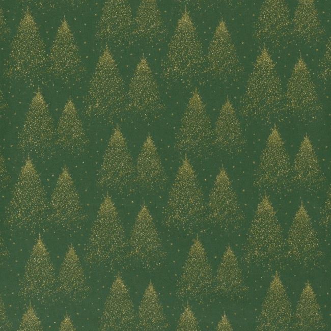 Christmas cotton fabric in green with a print of golden trees 20705/025