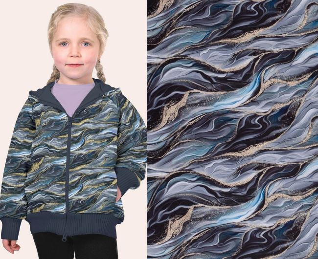 Softshell in blue color with digital print of colored waves 20426/006