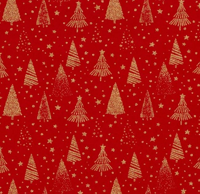 Christmas cotton fabric in red with a print of golden trees 20710/015
