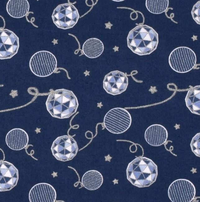 Christmas fabric made of cotton in blue color with a print of ornaments 18722/008