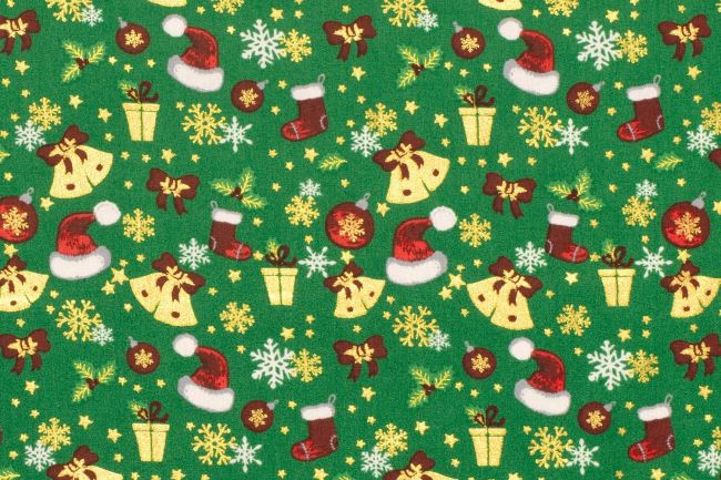 Christmas fabric made of cotton in green color with thematic print 22705/025