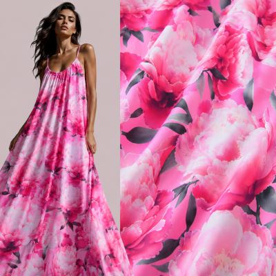 Artificial silk Silky in pink color with flower print CS13166C