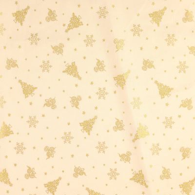 Christmas cotton fabric in cream color with thematic gold print 60942/051 Christmas cotton fabric in cream color with thematic gold print 60942/051