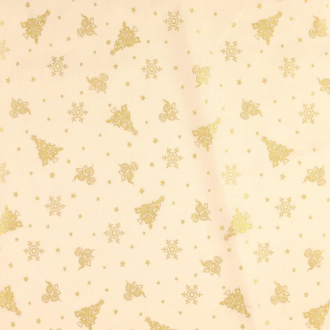 Christmas cotton fabric in cream color with thematic gold print 60942/051