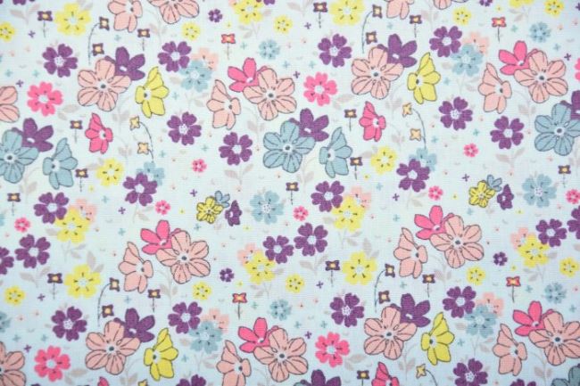 Poplin in mint color with a print of colorful flowers KC0355-103