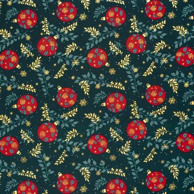 Christmas cotton fabric in dark green with ornament print 22731/028 (1)