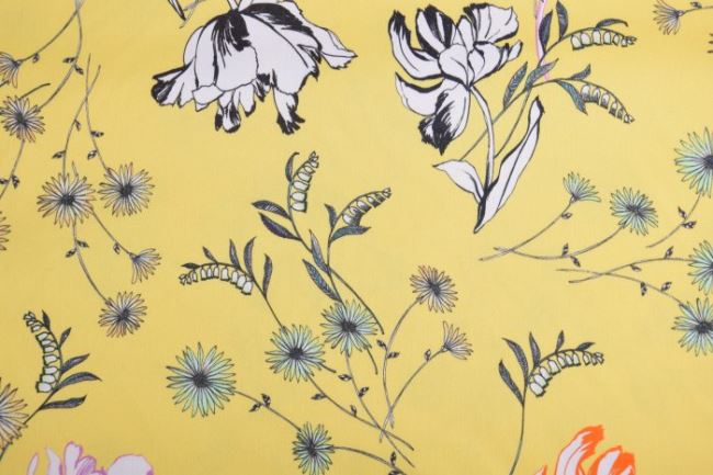 Stretch cotton in yellow with flowers BC34