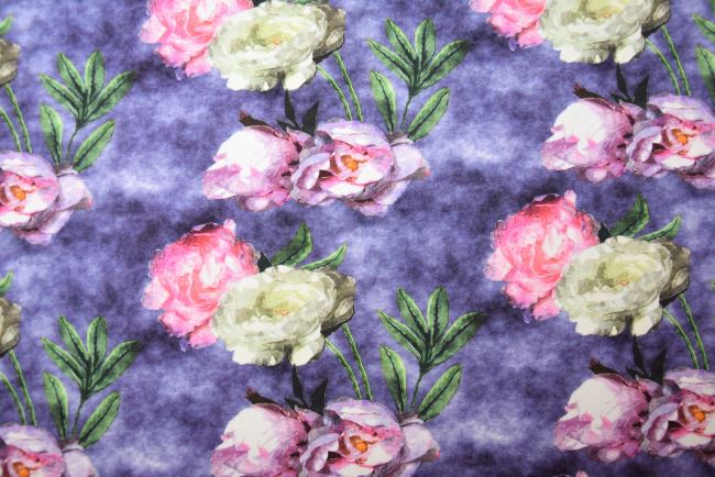 Blooming Flowers Digital Print Cotton Knitwear in Purple S1762R-3235