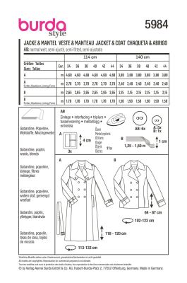 Cut for women's coat and jacket in size 34-44 5984 (1)
