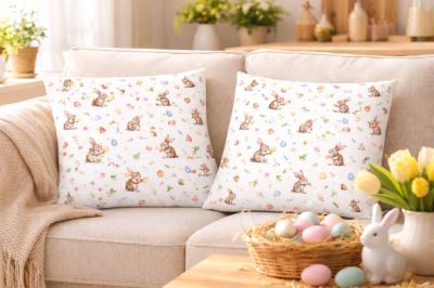 Easter cotton fabric in white with digital bunny print 211840.0001 (4)