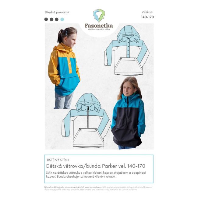 Printed cut Fazonetka for children's Parker windbreaker/jacket size 140-170 FA080