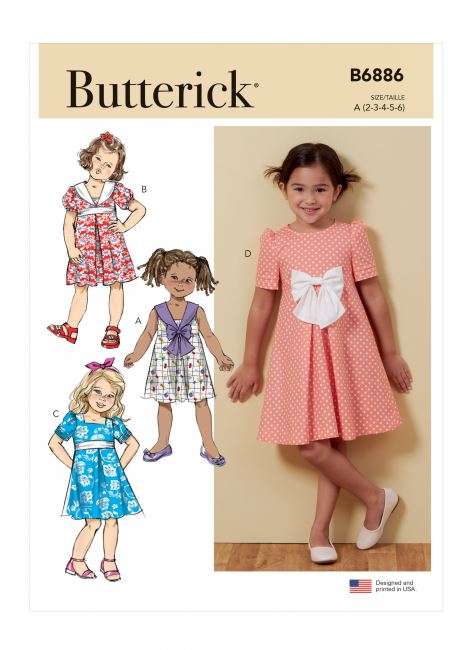 Butterick cut for children's dresses in sizes 2-6 B6886-A