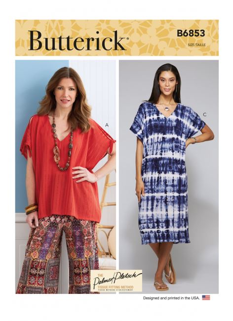 Butterick cut for dress and shirt in size XSM-MED B6853-Y