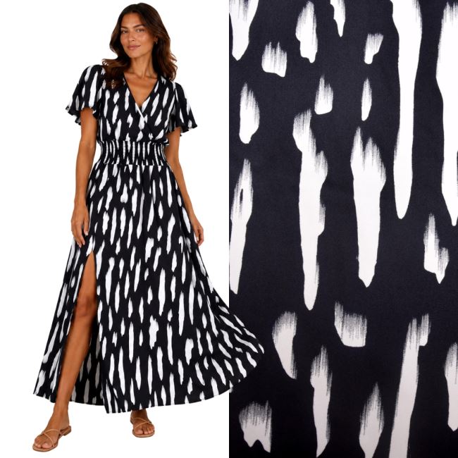 Blouse/dress fabric in black with abstract print TU722242/2