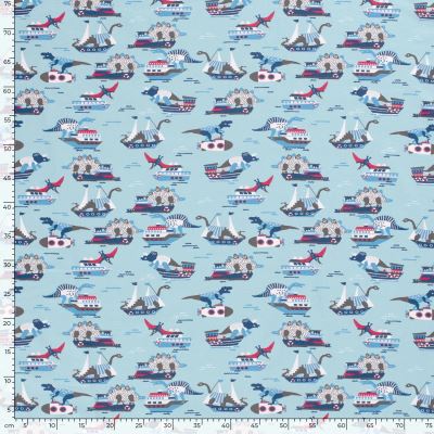 Cotton knit in light blue with ship print 19619/003 (3)