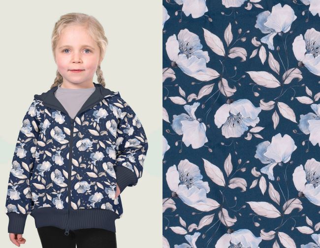 Softshell in blue color with digital print of blooming flowers 20423/008