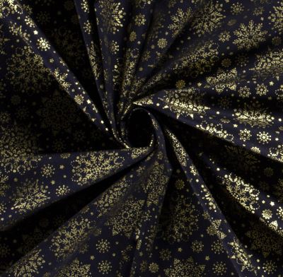 Blue cotton Christmas fabric with golden snowflakes print 20712/008 (3)
