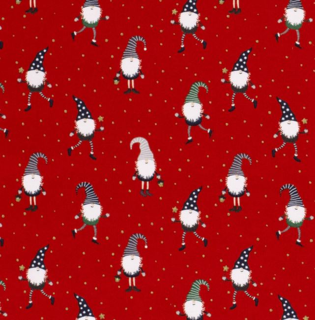 Christmas fabric made of cotton in red color with elf print 20732/015