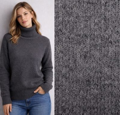 Wool knit in dark gray melange with pile GL095