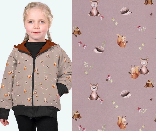 Softshell in beige color with digital print of forest animals 19307/052