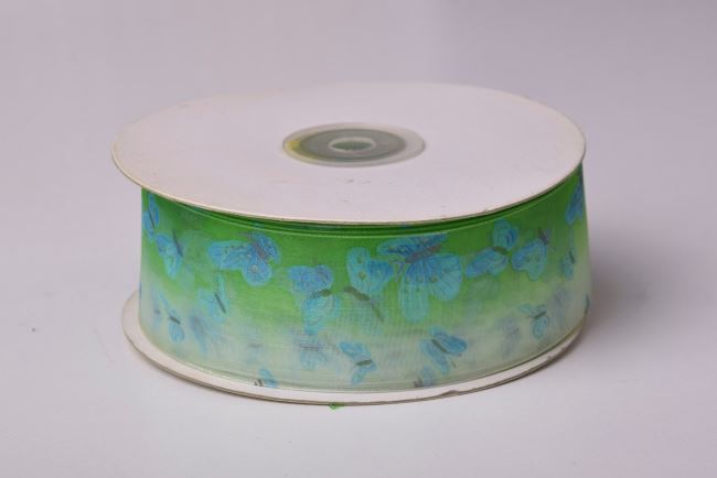 Ribbon in green color with butterfly print VY100