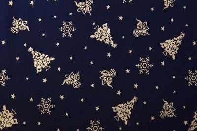 Christmas cotton fabric in dark blue with a thematic gold print 60942/008