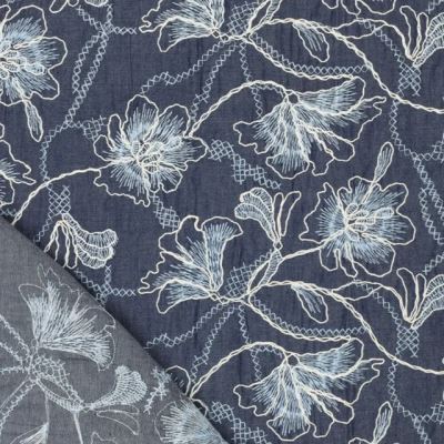 Blue shirt denim with embroidered flower pattern 22658/690 (1)