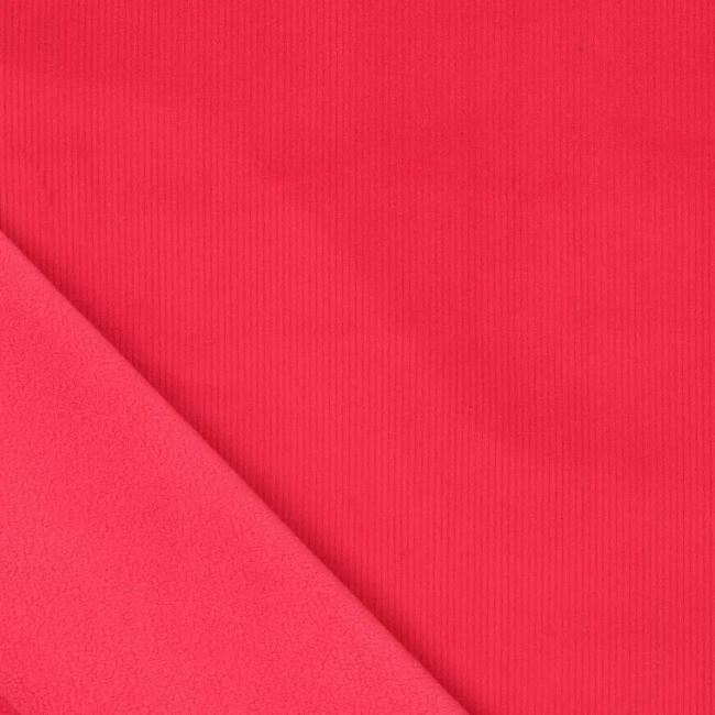 Corduroy with fleece in red color with fine ribbing 21101/425
