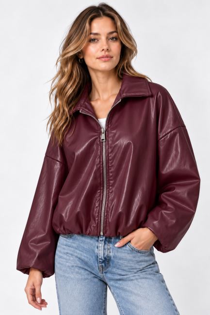 Leather jacket in burgundy color ITA-BU03