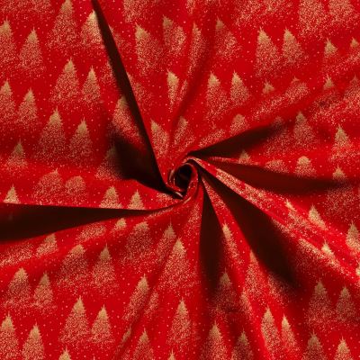 Christmas cotton fabric in red with a print of golden trees 20705/015 (4)