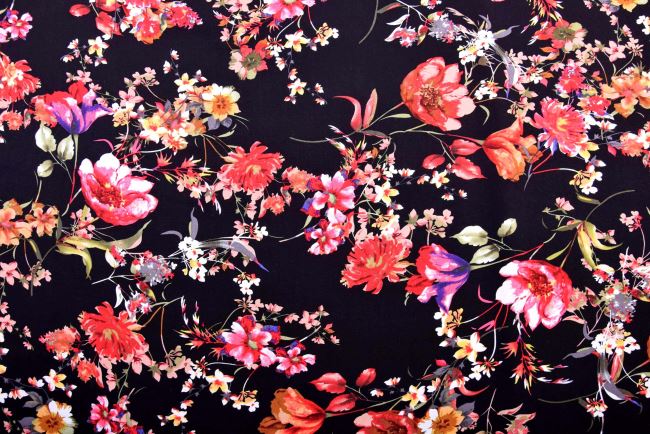 Viscose fabric in black with flower print 20160/069