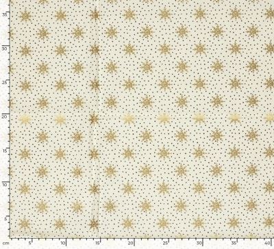 Christmas fabric made of cotton in cream color with a print of golden snowflakes 60679/051 (3)