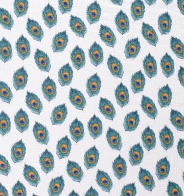 White muslin with digital print of peacock feathers 21536/050 (2)