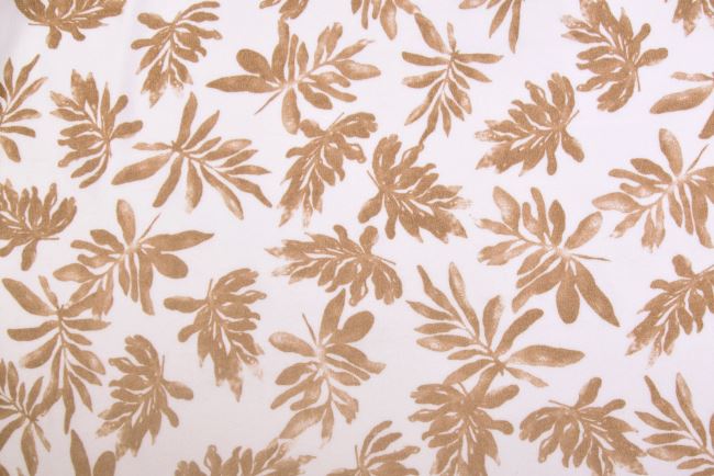 Weaker knit fabric in cream color with leaf print MAR044