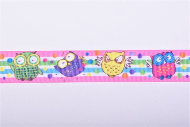 Ribbon with colorful print of owl stripes 30313