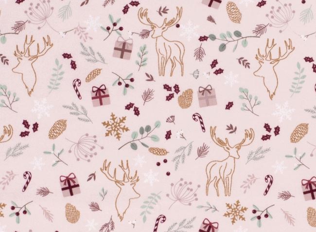 Christmas cotton fabric in pink with deer print with gifts 18723/011
