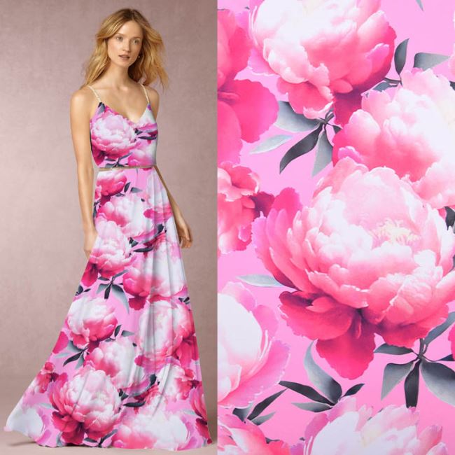 Artificial silk Silky in pink color with flower print CS13166C