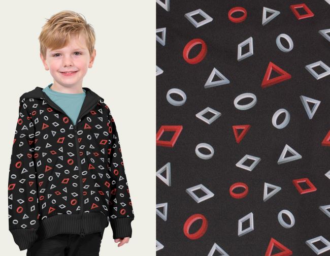 Softshell in black color with digital print of geometric shapes 20431/069